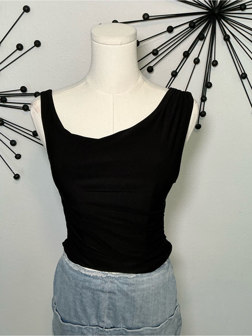 Stradivarius Black One Shoulder Ruched Going Out Top XS